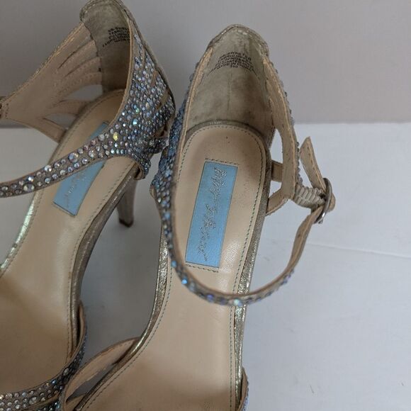 Betsey Johnson Blue Sweet Rhinestone Pumps – Size 6 Gold Heels – 3" Bridal Dress - Picture 8 of 13